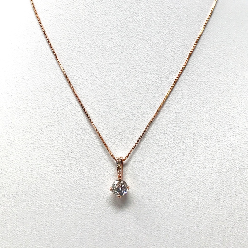 CZ Dainty Pendant Rose Gold Necklace - Picture 3 of 6